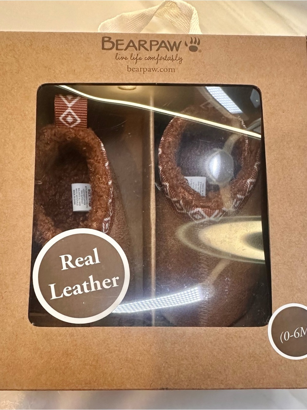BearPaw Brown Leather Shearling-Lined Infant Slippers - 0-6months